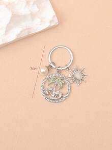 1件女士水钻椰子树吊坠，仿珍珠太阳挂饰，创意包包配饰，节日礼物 - 彩色 - 查看 3