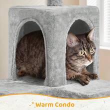 54in Cat Tree | Multi-Level Cat Tower W/Spacious Perch, Cozy Condo And Hammock, 3 Scratching Posts, Interactive Toy | Sturdy Pet Furniture | For Indoor Kittens To Large Cats | Light Gray - Xám nhạt - Xem 6