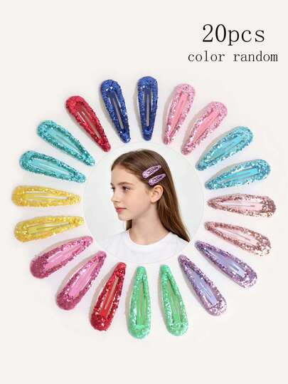 20 Peças Grampos de Cabelo BB Brilhantes e Cintilantes de 5cm para Meninas, Acessórios de Cabelo Coloridos em Forma de Gota d'Água com Lantejoulas, Adequados para o Dia a Dia, Escola, Férias