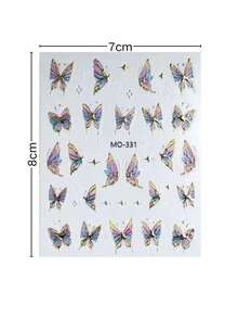 1 Sheet Holographic Aurora Butterfly Nail Stickers! Self-Luminous Iridescent Luster, Gilded Lines Outline Graceful Butterflies, Decorated With Sparkling Star Elements, Easily Create A Delicate And Luxurious Manicure Atmosphere, Even Beginners Can Achieve A Refined Look, Unlock The Ethereal Shattered Fairy Aesthetic! - Multicolor - View 6