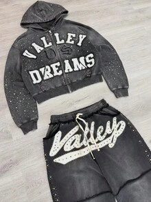 Patch Embroidery American  Dark Black Style Men's And Women's Loose Slacks Design Sense Sweatshirt Hoodie With Retro - 黑色上衣 - 查看 1