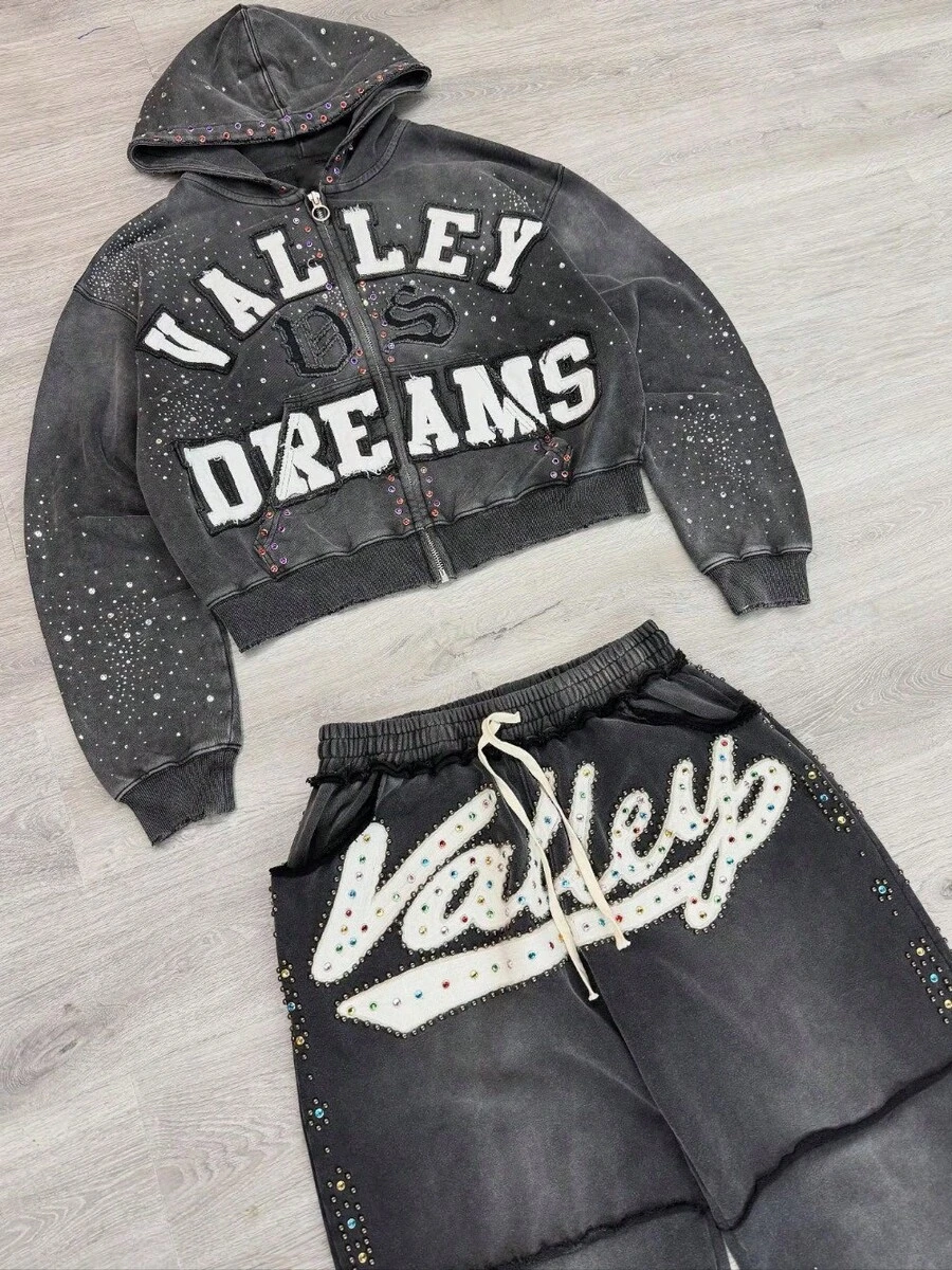 Patch Embroidery American  Dark Black Style Men's And Women's Loose Slacks Design Sense Sweatshirt Hoodie With Retro - 黑色上衣 - 查看 1