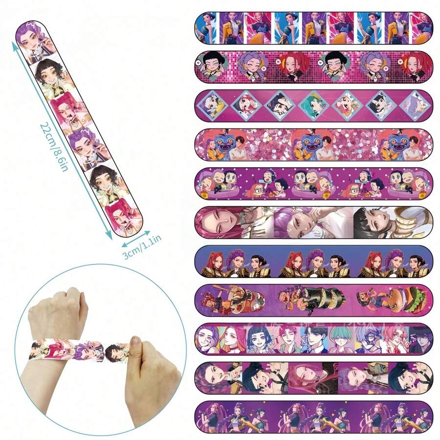 12个装高级恶魔猎杀主题按扣手环，高品质手环，是粉丝节日专属收藏礼品。 - 彩色 - 查看 1