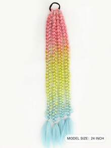 Ponytail Extension With Hair Tie 24 Inch Colored Hair Extensions For Braiding Colorful Ombre Pony Tail Hair Extensions For Braids Rainbow Festival Rave Crazy Hair Day 1 Pack (Pink Yellow Blue) - Multicolor - View 6