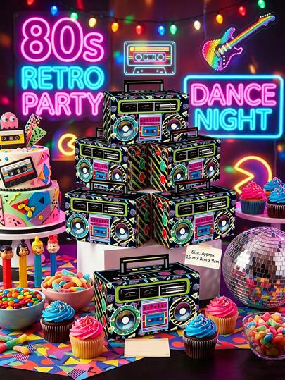 12pcs Retro Speaker Gift Boxes, 3D Paper Radio Candy Boxes, Creative Neon Cassette Player Candy Boxes, Retro Hip Hop Style Packaging Boxes, Gifts For Retro Enthusiasts, Colorful Unisex Street Style Small Gift Boxes, 80s Party Friends And Music Lovers Gifts