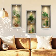 3pcs Removable 2D Flat Green Plant Wall Stickers Tropical Potted Plants Wall Art Decor Suitable For Living Room Bedroom Home Decoration - Green Plant Wall Stickers - View 2