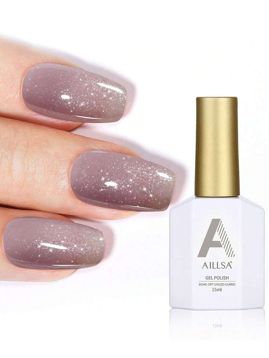 AILLSA Elisa 灰紫色闪粉凝胶指甲油，15毫升/瓶，速干UV/LED灯固化，持久亮泽，适合DIY居家美甲或作为礼物赠送 - 灰紫 - 查看 1
