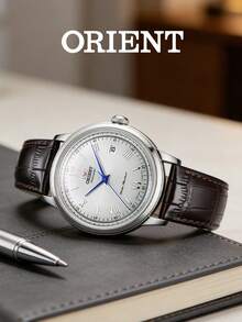 Orient Bambino FAC00009W0 男士自动腕表，白色表盘，蓝色指针，复古拱形玻璃表镜，棕色皮表带，商务正装腕表，日期显示，日本机芯，40小时动力储存 - 白色 - 查看 2