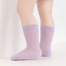 Summer Crew Socks Solid Color Mesh Socks For Daily Wear, Shopping,Party - Purple - View 2