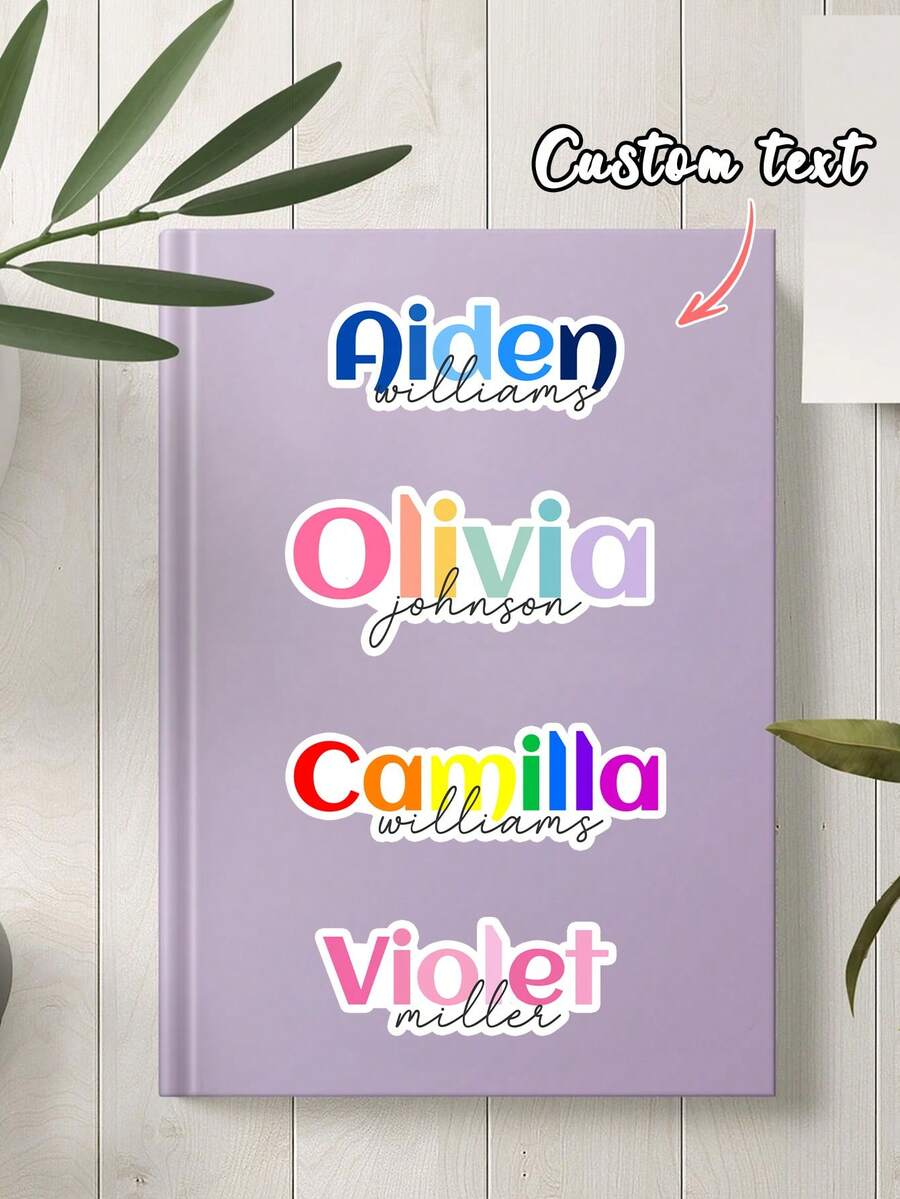 Custom Name Stickers Personalized Text Rainbow Glitter Name Labels Self-Adhesive Waterproof Stickers For School, Notebook, Water Bottle, Stationery - Multicolor - View 1