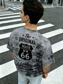 男款灰色「Original」復古印花寬鬆版型街頭復古風T恤 - 灰色 - 查看 3
