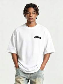 Men's Loose Street Style T-Shirt, Fearless Ski Mask Graphic Print, 100% Polyester Cotton Stretch Fabric, Casual Hiphop Short Sleeve Tee, Suitable For Daily Wear, Parties, Concerts, Urban Style - White - View 2