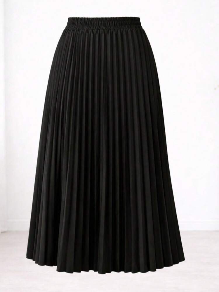 Midi Skirt In Pleated Crepe With Lining, Casual, Suitable For Evenings, Weddings, Or The Office – Ideal For All Occasions. - 黑色 - 查看 3