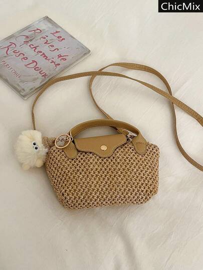 Leisure And Versatile Vacation Style Grass Woven Mini Handbag, No Hanging Accessories, Exquisite And Popular Splicing Contrasting Flip Cover Women's Crossbody Bag, Suitable For Shopping, Wallets, Shopping, Young Women, College Students, Newcomers, And White-Collar Workers. They Are Very Suitable For Offices, Universities, Work, Business, Commuting, Outdoor Activities, Travel, And Outings