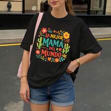 Camiseta Negra La Mejor Mama Del Mundo con Cactus y Flores para Mamás - Negro - Ver 3