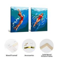 2pcs/Set Women's Red Swimsuit Wall Art Poster, Minimalist Ocean Decor, Modern Blue Water Art, Summer Pool Print, Beach House Decoration - Style a - View 12
