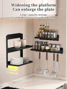 1 pieza Estante de almacenamiento de cocina montado en la pared con ganchos - Fácil de ensamblar, diseño plegable, para almacenar utensilios, especias, cuchillos, espátulas y cucharones, estante de almacenamiento ahorra espacio para la cocina y el comedor - Organizador de cocina y estante de almacenamiento de estructura de metal resistente - Estante de almacenamiento - Ver 6