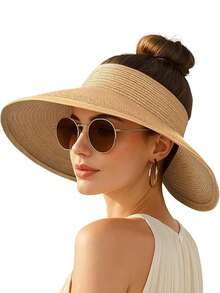 Foldable Straw Hat, Wide Brim Sun Protection Hat With Cute Bow Decor, Versatile Casual Bohemian Elegant Polyester Hat For Outdoor Beach, Spring/Summer - Straw Hat - View 9