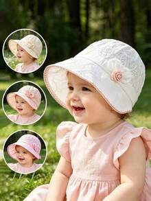 Mũ chống nắng cho bé, mũ công chúa ren hoa dễ thương vành rộng cho bé gái mùa xuân/hè. - 1PC - Xem 3