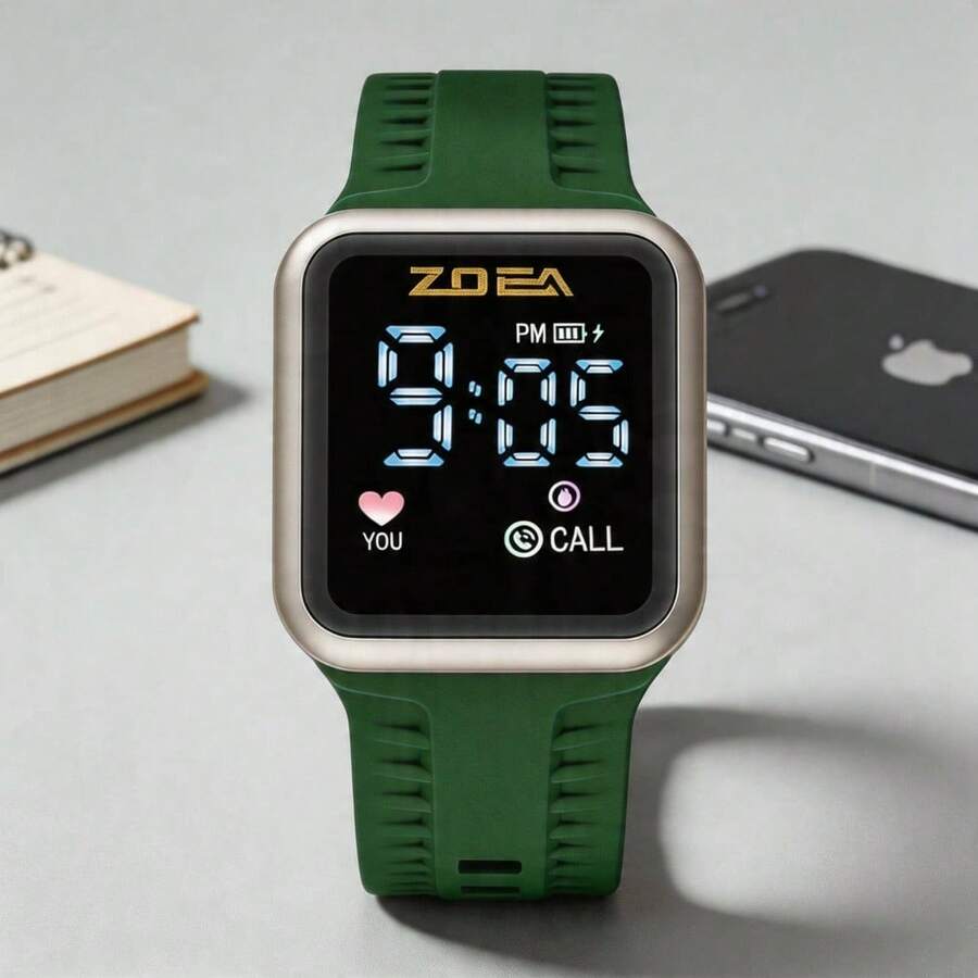 ZOEA Sports Smartwatch With Breathable Perforated Strap + Square Touchscreen + Fitness Style + Daily/Sport Use + Smartwatch - 軍綠色 - 查看 1