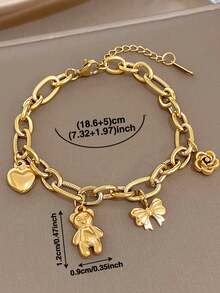 1 chiếc vòng tay dây mảnh hình gấu trái tim nơ dễ thương, mạ vàng 18K, làm bằng thép không gỉ, có thể điều chỉnh kích thước, dành cho nữ, phong cách bohemian mùa hè, trang sức đi biển, mùa nghỉ mát, quà tặng cho mẹ, thích hợp cho các buổi tiệc tùng, hẹn hò, đám cưới, lễ tình nhân, kỷ niệm, lễ hội âm nhạc, Giáng sinh, ngày lễ Phục sinh. - Nhiều màu - Xem 6