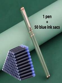 1 Pen + 50pcs Refill Cartridges Set, Minimalist Fashionable Metal Pen, Simple & Elegant, Smooth Writing, Suitable As Reward Or Holiday Gift - 51pcs Set - View 10