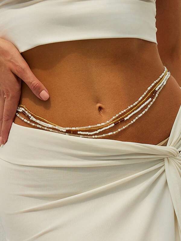 Festive Sexy Mesh Waist Chain Set - Women's Beaded Beach Body Chain