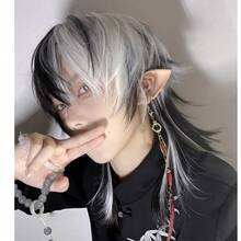 Cosplay Wigs - 狼尾黑白挑染+髮網 - 查看 4