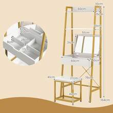 Dressing Table Stool Set With Flip Top Mirror & Hidden Storage For Bedroom - White+Gold - View 6
