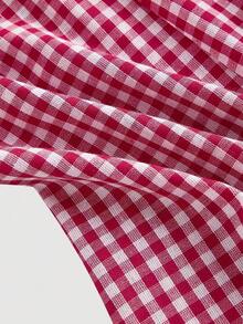 MOD Mono con escote halter y lazo con estampado de cuadros para mujer - Rojo y blanco - Ver 4