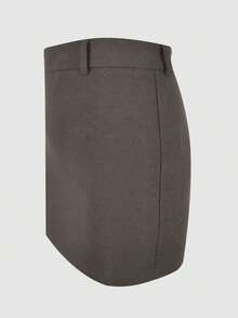 Solid Color Casual Zipper Closure Elegant Bodycon Mini Skirt, Versatile For Daily Office Wear - Dark Grey - View 3