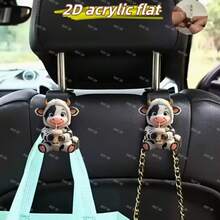 1/2/3pcs Adorable Milk Tea Cow Design Car Seat Back Hanger With Integrated Backrest Hidden Storage Hook, Multifunctional Car Organizer Accessories For Vehicle Interior Organization And Daily Commute Storage Solutions - Multicolor - View 2