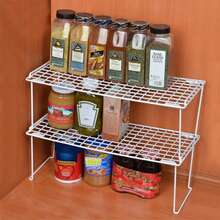 Estante apilable para gabinete – Extragrande de 22 x 10 Pulgadas – Alambre de Metal de Acero – Organizador de clóset, Plato, mostrador y despensa – Cocina – Blanco - Extra grande - 22 x 10 pulgadas - Ver 1