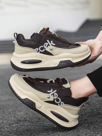 Tenis para hombre de diseño retro "dad shoes", Zapatos para hombre de PU artificial con suela de goma resistente al agua, Calzado masculino casual de moda urbana con suela gruesa y cierre de cordones, Tenis de hombre en oferta con amortiguación cómoda, zapatos deportivos antideslizantes y transpirables para uso diario, estilo elegante y moderno con soporte de altura.