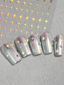 4/2pcs Star Nail Art Stickers, Hot-Stamped Gold, Silver, Laser, Blue Cross Star Patterns 3D Nail Designs, Y2K Cute & Charming Nail Decorations, Self-Adhesive Nail Decals DIY Nail Art Salon Accessories & Supplies - Multicolor - View 9