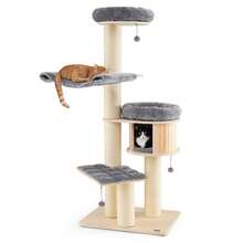 68.5'' Cat Tree Condo 4-Layer Wooden Kitten Activity Tower W/ Sisal Posts - 灰色 - 查看 10