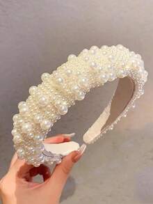 1pc Women's Fashion High Crown Beaded Headband, With Faux Pearls, Suitable For Wedding Brides, And Also Suitable For Daily Wear,Hairband,Hair Hoop Headbands Hair Accessories Head Accessories - 珍珠白 - 查看 5