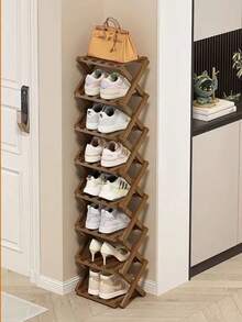 Foldable Shoe Rack, No Installation Required, Multi-Tier Storage, Home/Dorm Narrow Small Shoe Organizer - Brown - View 8