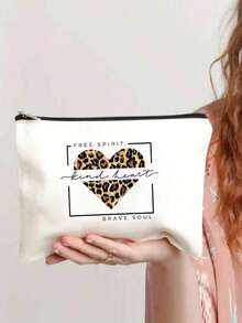 Leopard Print Heart-Shaped Cosmetic Bag, Suitable For Mothers, Teachers, Friends, Nurses, Etc. Makeup Bag, Gift For Female Friends, Travel Souvenir, Birthday, Women's Day, Party, Bridesmaid Makeup Storage Pouch, Toiletry Bag, Storage Pouch, Makeup Bag, Makeup Storage Pouch, Makeup Tools, Travel Gift - Multicolor - View 9