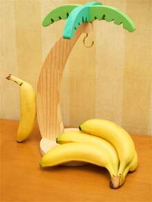 1pc Wooden Banana Holder Rack, Home Storage Organizer For Living Room, Fruit Display Shelf (With Artificial Leaves), Vertical Fruit Rack, Multi-Function Rack With Stainless Steel Hook, Banana Shaped Rack - Yellow - View 9