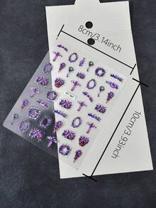 1pc Colorful Flower Cross Nail Sticker, Self-Adhesive Embossed Nail Art Decals, Nail Decoration Suitable For Festivals, Parties And Daily Manicure - Multicolor - View 2