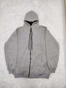 R&S Men's Plus Size Basic Plain Fleece Sweatshirt (Sizes G1, G2, G3) With Hood, Zipper, And Pocket - 淺灰 - 查看 1