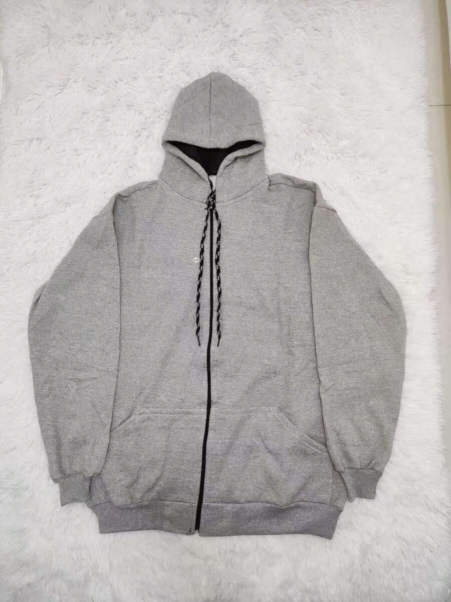 R&S Men's Plus Size Basic Plain Fleece Sweatshirt (Sizes G1, G2, G3) With Hood, Zipper, And Pocket - 淺灰 - 查看 1