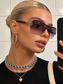 1pc Wraparound Y2K Futuristic Fashion Glasses - gradient gray - View 2
