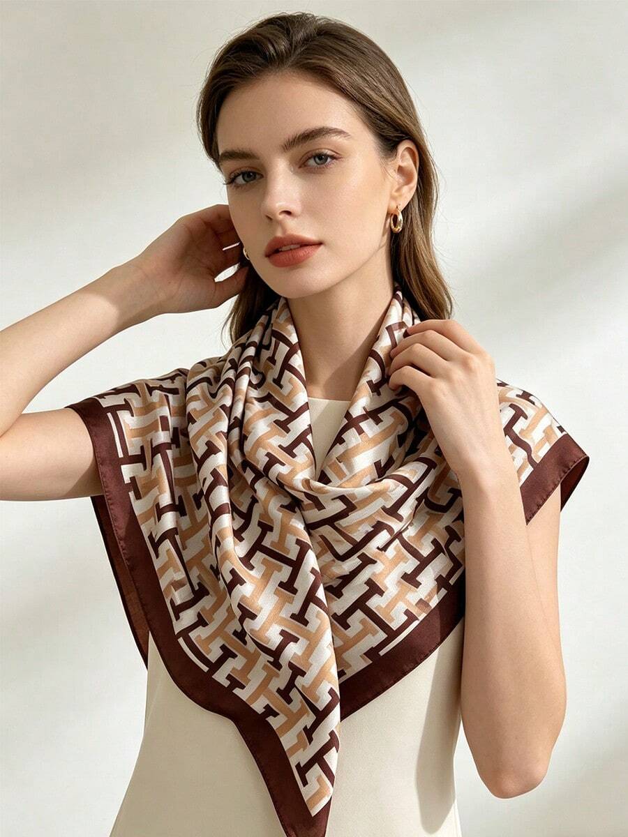 Khăn choàng satin màu nâu trơn thanh lịch, phù hợp cho phụ nữ công sở và các quý cô sành điệu. - màu nâu - Xem 1