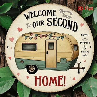 2D Flat "Welcome Back" Themed Rustic Farmhouse Sign, For Home, Bedroom, Living Room Decor, Wall Hanging, Battery-Free Multi-Purpose - 1pc 20x20cm (8x8inch) (Random Hole Position)