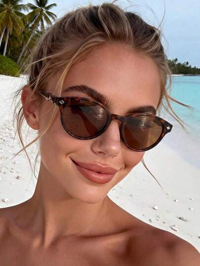 1 Pair Unisex Retro Round Leopard Print Brown Classic Fashion Glasses, Suitable For Decoration, Outdoor Travel, Beach Vacation, Casual Wear, Daily Outfit, Summer