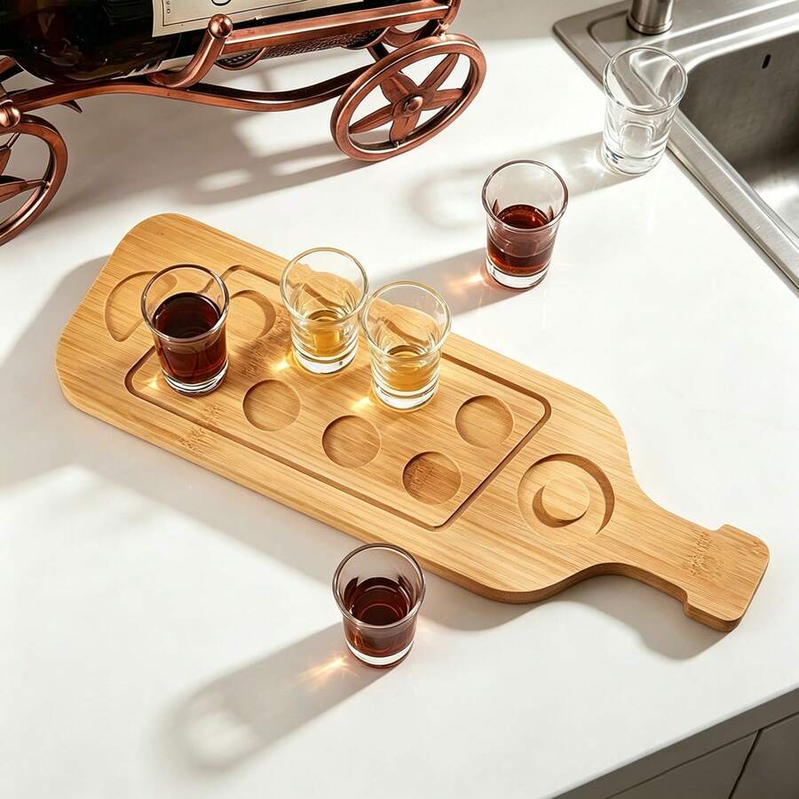 Bamboo Drink Coaster Tray, Suitable For Restaurant, Bar, Kitchen, Party, Home, Can Hold Tequila Glasses, Glasses Not Included - View 1