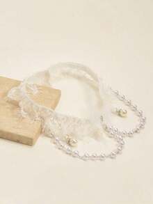 1pc White Lace Leg Chain For Bride With Faux Pearl Chain And Butterfly Decoration - 白色 - 查看 6