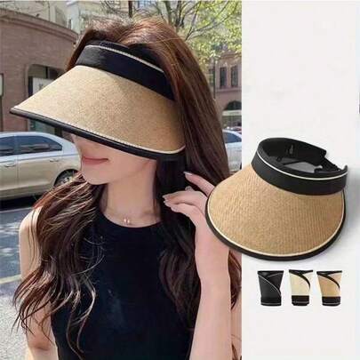 1Pc Portable Women'S Wide-Brim Summer Hat, Summer UV Lightweight And Breathable,Protection, Easy And High-End Design,Ideal For Beach Trips, Cycling, And Summer Sun Safety